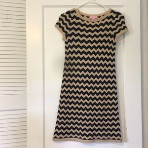 Navy and Gold Chevron Sweater Dress